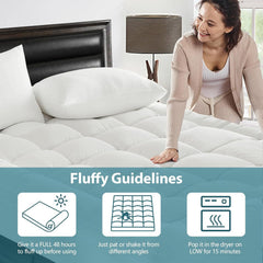 1000GSM Mattress Topper Viscose Derived from Bamboo, Thick Pillowtop Fitted Mattress Cover with 45cm Deep Skirt - Machine Washable Hypoallergenic(Double,white)