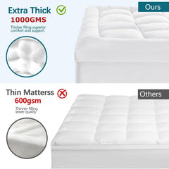 1000GSM Mattress Topper Viscose Derived from Bamboo, Thick Pillowtop Fitted Mattress Cover with 45cm Deep Skirt - Machine Washable Hypoallergenic(King,white)