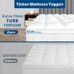 1000GSM Mattress Topper Viscose Derived from Bamboo, Thick Pillowtop Fitted Mattress Cover with 45cm Deep Skirt - Machine Washable Hypoallergenic(King Single,white)