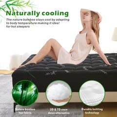 800GSM Mattress Topper Viscose Derived from Bamboo, Thick Pillowtop Fitted Mattress Cover with 45cm Deep Skirt - Machine Washable Hypoallergenic(King Single,Black)