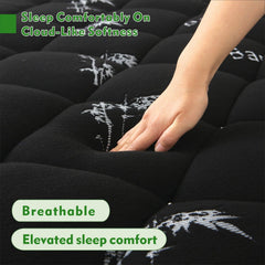 800GSM Mattress Topper Viscose Derived from Bamboo, Thick Pillowtop Fitted Mattress Cover with 45cm Deep Skirt - Machine Washable Hypoallergenic(King Single,Black)