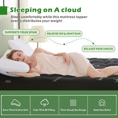 800GSM Mattress Topper Viscose Derived from Bamboo, Thick Pillowtop Fitted Mattress Cover with 45cm Deep Skirt - Machine Washable Hypoallergenic(King Single,Black)