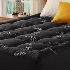 800GSM Mattress Topper Viscose Derived from Bamboo, Thick Pillowtop Fitted Mattress Cover with 45cm Deep Skirt - Machine Washable Hypoallergenic(King Single,Black)