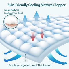 1000GSM Mattress Topper Viscose Derived from Bamboo, Thick Pillowtop Fitted Mattress Cover with 45cm Deep Skirt - Machine Washable Hypoallergenic(Queen,white)