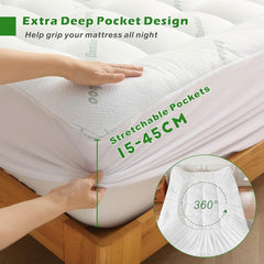 800GSM Mattress Topper Viscose Derived from Bamboo, Thick Pillowtop Fitted Mattress Cover with 45cm Deep Skirt - Machine Washable Hypoallergenic(Queen,,Green)