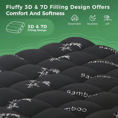 800GSM Mattress Topper Viscose Derived from Bamboo, Thick Pillowtop Fitted Mattress Cover with 45cm Deep Skirt - Machine Washable Hypoallergenic(Super King,Black)