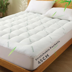 800GSM Mattress Topper Viscose Derived from Bamboo, Thick Pillowtop Fitted Mattress Cover with 45cm Deep Skirt - Machine Washable Hypoallergenic(Super King,Green)