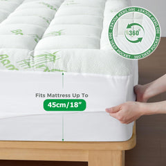 800GSM Mattress Topper Viscose Derived from Bamboo, Thick Pillowtop Fitted Mattress Cover with 45cm Deep Skirt - Machine Washable Hypoallergenic(Super King,Green)