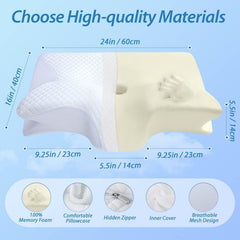 Cervical Neck Pillow for Neck Pain Relief, 2 in 1 Ergonomic Orthopedic Bed Pillow for Sleeping, Memory Foam Pillows for Side, Back & Stomach Sleepers with Removable Pillowcase