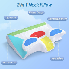 Cervical Neck Pillow for Neck Pain Relief, 2 in 1 Ergonomic Orthopedic Bed Pillow for Sleeping, Memory Foam Pillows for Side, Back & Stomach Sleepers with Removable Pillowcase