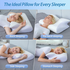 Cervical Neck Pillow for Neck Pain Relief, 2 in 1 Ergonomic Orthopedic Bed Pillow for Sleeping, Memory Foam Pillows for Side, Back & Stomach Sleepers with Removable Pillowcase