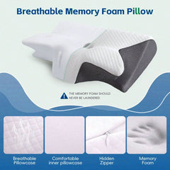 Cervical Neck Pillow for Neck Pain Relief, 2 in 1 Ergonomic Orthopedic Bed Pillow for Sleeping, Memory Foam Pillows for Side, Back & Stomach Sleepers with Removable Pillowcase