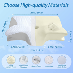 Cervical Neck Pillow for Neck Pain Relief, 2 in 1 Ergonomic Orthopedic Bed Pillow for Sleeping, Memory Foam Pillows for Side, Back & Stomach Sleepers with Removable Pillowcase