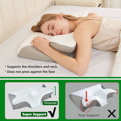 Cervical Neck Pillow for Neck Pain Relief, 2 in 1 Ergonomic Orthopedic Bed Pillow for Sleeping, Memory Foam Pillows for Side, Back & Stomach Sleepers with Removable Pillowcase