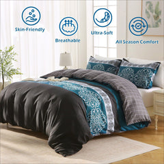 3 Piece Hotel Soft Microfiber Quilt Cover Set-2000TC Duvet/Donna Cover Set & Pillowcases -1 Quilt Cover Zipper Closure & 1 x Pillowcases-Breathable Bedding - Wrinkle, Fade, Stain Resistant(Bohemian,Double)