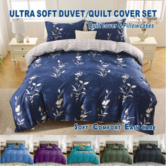 3 Piece Hotel Soft Microfiber Quilt Cover Set-2000TC Duvet/Donna Cover Set & Pillowcases -1 Quilt Cover Zipper Closure & 1 x Pillowcases-Breathable Bedding - Wrinkle, Fade, Stain Resistant(Navy Floral,Double)
