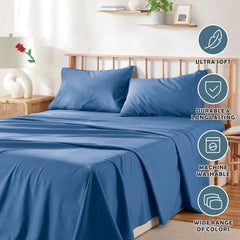 4 Piece Bed Sheet Set- Bedding Sheets & Pillowcases -Breathable Bedding - Wrinkle, Fade, Stain Resistant-Deep Pocket Flat Fitted Bed Sheet Set(Ocean,Double)