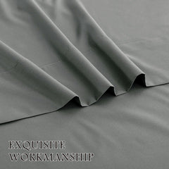 4 Piece Bed Sheet Set- Bedding Sheets & Pillowcases -Breathable Bedding - Wrinkle, Fade, Stain Resistant-Deep Pocket Flat Fitted Bed Sheet Set(Grey,Double)
