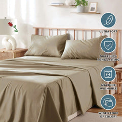 4 Piece Bed Sheet Set- Bedding Sheets & Pillowcases -Breathable Bedding - Wrinkle, Fade, Stain Resistant-Deep Pocket Flat Fitted Bed Sheet Set(Camel Beige,Double)