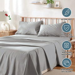 4 Piece Bed Sheet Set- Bedding Sheets & Pillowcases -Breathable Bedding - Wrinkle, Fade, Stain Resistant-Deep Pocket Flat Fitted Bed Sheet Set(Silver-gray,Double)