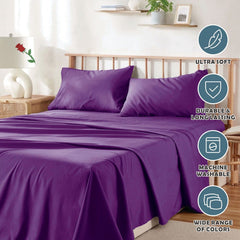4 Piece Bed Sheet Set- Bedding Sheets & Pillowcases -Breathable Bedding - Wrinkle, Fade, Stain Resistant-Deep Pocket Flat Fitted Bed Sheet Set(Purple,Double)