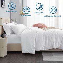 3 Piece Hotel Soft Microfiber Quilt Cover Set-2000TC Duvet/Donna Cover Set & Pillowcases -1 Quilt Cover Zipper Closure & 1 x Pillowcases-Breathable Bedding - Wrinkle, Fade, Stain Resistant(White,King)