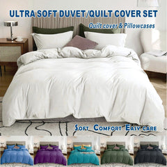 3 Piece Hotel Soft Microfiber Quilt Cover Set-2000TC Duvet/Donna Cover Set & Pillowcases -1 Quilt Cover Zipper Closure & 1 x Pillowcases-Breathable Bedding - Wrinkle, Fade, Stain Resistant(Raw white,King)