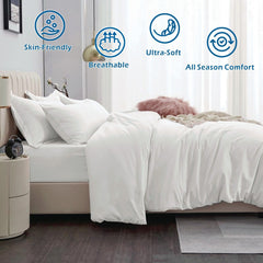 3 Piece Hotel Soft Microfiber Quilt Cover Set-2000TC Duvet/Donna Cover Set & Pillowcases -1 Quilt Cover Zipper Closure & 1 x Pillowcases-Breathable Bedding - Wrinkle, Fade, Stain Resistant(Raw white,King)