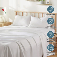 4 Piece Bed Sheet Set- Bedding Sheets & Pillowcases -Breathable Bedding - Wrinkle, Fade, Stain Resistant-Deep Pocket Flat Fitted Bed Sheet Set(White,King)