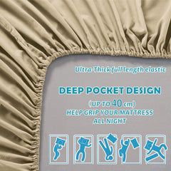 4 Piece Bed Sheet Set- Bedding Sheets & Pillowcases -Breathable Bedding - Wrinkle, Fade, Stain Resistant-Deep Pocket Flat Fitted Bed Sheet Set(Camel Beige,King)