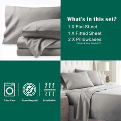 4 Piece Bed Sheet Set- Bedding Sheets & Pillowcases -Breathable Bedding - Wrinkle, Fade, Stain Resistant-Deep Pocket Flat Fitted Bed Sheet Set(Silver-gray,King)