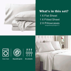 3 Piece Bed Sheet Set- Bedding Sheets & Pillowcases -Breathable Bedding - Wrinkle, Fade, Stain Resistant-Deep Pocket Flat Fitted Bed Sheet Set(Raw white,King Single)