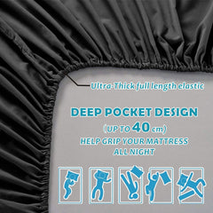 3 Piece Bed Sheet Set- Bedding Sheets & Pillowcases -Breathable Bedding - Wrinkle, Fade, Stain Resistant-Deep Pocket Flat Fitted Bed Sheet Set(Black,King Single)