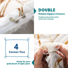 3 Piece Hotel Soft Microfiber Quilt Cover Set-2000TC Duvet/Donna Cover Set & Pillowcases -1 Quilt Cover Zipper Closure & 1 x Pillowcases-Breathable Bedding - Wrinkle, Fade, Stain Resistant(Marble Gleam,Queen)