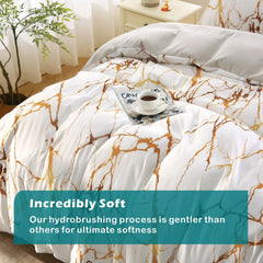 3 Piece Hotel Soft Microfiber Quilt Cover Set-2000TC Duvet/Donna Cover Set & Pillowcases -1 Quilt Cover Zipper Closure & 1 x Pillowcases-Breathable Bedding - Wrinkle, Fade, Stain Resistant(Marble Gleam,Queen)