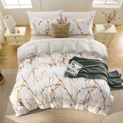 3 Piece Hotel Soft Microfiber Quilt Cover Set-2000TC Duvet/Donna Cover Set & Pillowcases -1 Quilt Cover Zipper Closure & 1 x Pillowcases-Breathable Bedding - Wrinkle, Fade, Stain Resistant(Marble Gleam,Queen)
