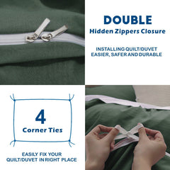 3 Piece Hotel Soft Microfiber Quilt Cover Set-2000TC Duvet/Donna Cover Set & Pillowcases -1 Quilt Cover Zipper Closure & 1 x Pillowcases-Breathable Bedding - Wrinkle, Fade, Stain Resistant(Olive green,Queen)