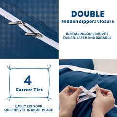 3 Piece Hotel Soft Microfiber Quilt Cover Set-2000TC Duvet/Donna Cover Set & Pillowcases -1 Quilt Cover Zipper Closure & 1 x Pillowcases-Breathable Bedding - Wrinkle, Fade, Stain Resistant(Navy,Queen)