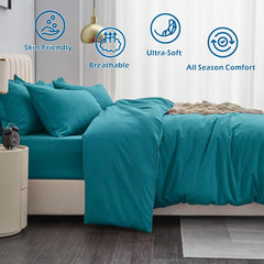 3 Piece Hotel Soft Microfiber Quilt Cover Set-2000TC Duvet/Donna Cover Set & Pillowcases -1 Quilt Cover Zipper Closure & 1 x Pillowcases-Breathable Bedding - Wrinkle, Fade, Stain Resistant(Biscay blue,Queen)