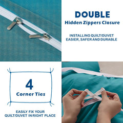 3 Piece Hotel Soft Microfiber Quilt Cover Set-2000TC Duvet/Donna Cover Set & Pillowcases -1 Quilt Cover Zipper Closure & 1 x Pillowcases-Breathable Bedding - Wrinkle, Fade, Stain Resistant(Biscay blue,Queen)