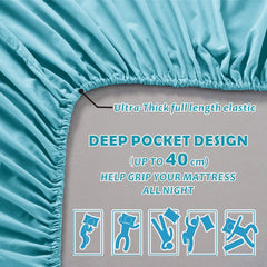 4 Piece Bed Sheet Set- Bedding Sheets & Pillowcases -Breathable Bedding - Wrinkle, Fade, Stain Resistant-Deep Pocket Flat Fitted Bed Sheet Set(Ice Blue,Queen)