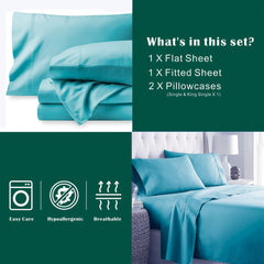 4 Piece Bed Sheet Set- Bedding Sheets & Pillowcases -Breathable Bedding - Wrinkle, Fade, Stain Resistant-Deep Pocket Flat Fitted Bed Sheet Set(Ice Blue,Queen)