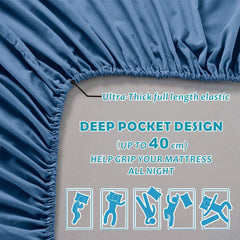 4 Piece Bed Sheet Set- Bedding Sheets & Pillowcases -Breathable Bedding - Wrinkle, Fade, Stain Resistant-Deep Pocket Flat Fitted Bed Sheet Set(Ocean,Queen)