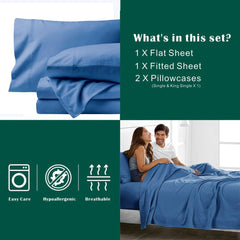 4 Piece Bed Sheet Set- Bedding Sheets & Pillowcases -Breathable Bedding - Wrinkle, Fade, Stain Resistant-Deep Pocket Flat Fitted Bed Sheet Set(Ocean,Queen)