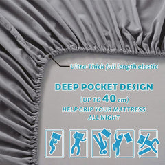 4 Piece Bed Sheet Set- Bedding Sheets & Pillowcases -Breathable Bedding - Wrinkle, Fade, Stain Resistant-Deep Pocket Flat Fitted Bed Sheet Set(Grey,Queen)