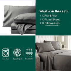 4 Piece Bed Sheet Set- Bedding Sheets & Pillowcases -Breathable Bedding - Wrinkle, Fade, Stain Resistant-Deep Pocket Flat Fitted Bed Sheet Set(Grey,Queen)