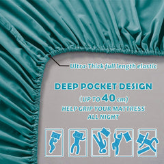 4 Piece Bed Sheet Set- Bedding Sheets & Pillowcases -Breathable Bedding - Wrinkle, Fade, Stain Resistant-Deep Pocket Flat Fitted Bed Sheet Set(Biscay blue,Queen)