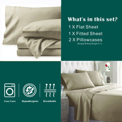 4 Piece Bed Sheet Set- Bedding Sheets & Pillowcases -Breathable Bedding - Wrinkle, Fade, Stain Resistant-Deep Pocket Flat Fitted Bed Sheet Set(Camel Beige,Queen)