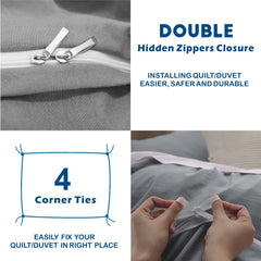 3 Piece Hotel Soft Microfiber Quilt Cover Set-2000TC Duvet/Donna Cover Set & Pillowcases -1 Quilt Cover Zipper Closure & 1 x Pillowcases-Breathable Bedding - Wrinkle, Fade, Stain Resistant(Grey,Super King)