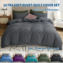 3 Piece Hotel Soft Microfiber Quilt Cover Set-2000TC Duvet/Donna Cover Set & Pillowcases -1 Quilt Cover Zipper Closure & 1 x Pillowcases-Breathable Bedding - Wrinkle, Fade, Stain Resistant(Dark gray,Super King)